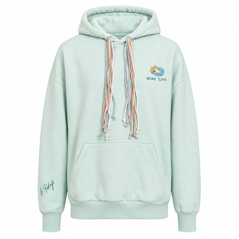 More Life XL Mint Green Graphic Hoodie Dog Print Multicolor Drawstrings